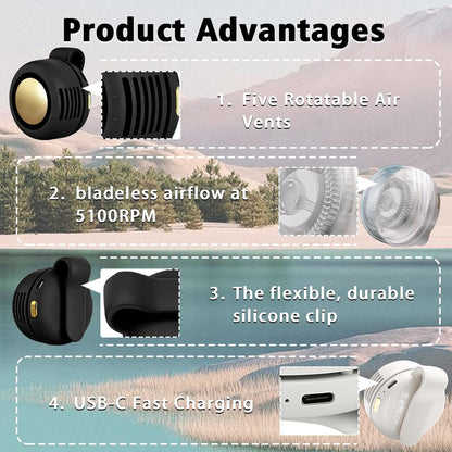 Portable Clip-On Fan, Mini USB Rechargeable 360° Rotatable Fan, Personal Fan 3-Speed Silent Mini Bladeless Fans (White)