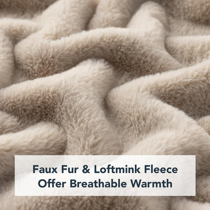 Berkshire Faux Fur Wearable Blanket, Cozy Reversible Loftmink Fleece Shawl with Hood & Side Pockets