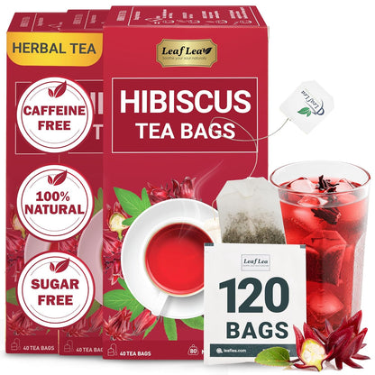 LeafLea 120 Hibiscus Tea Bags, Rich Flavor & Color, 120 Count