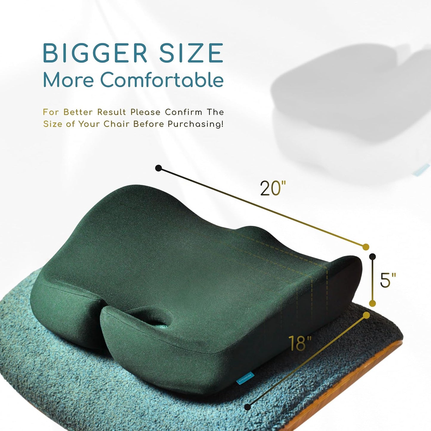 SitCushion Ergonomic Seat Cushion for Sciatica & Tailbone Pain Relief – Extra Large Memory Foam Office Chair Cushion for Long Sitting, Orthopedic Coccyx Cushion for Desk Chair, Car & Wheelchair(Black)