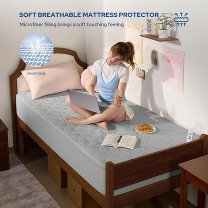 BEDLORE Waterproof Mattress Protector, King Size Mattress Pad with Deep Pocket 6"-18" Depth, Soft Noiseless Dirt-Proof Bed Mattress Cover Washable for Home, Bedroom, Hotel (Gray)