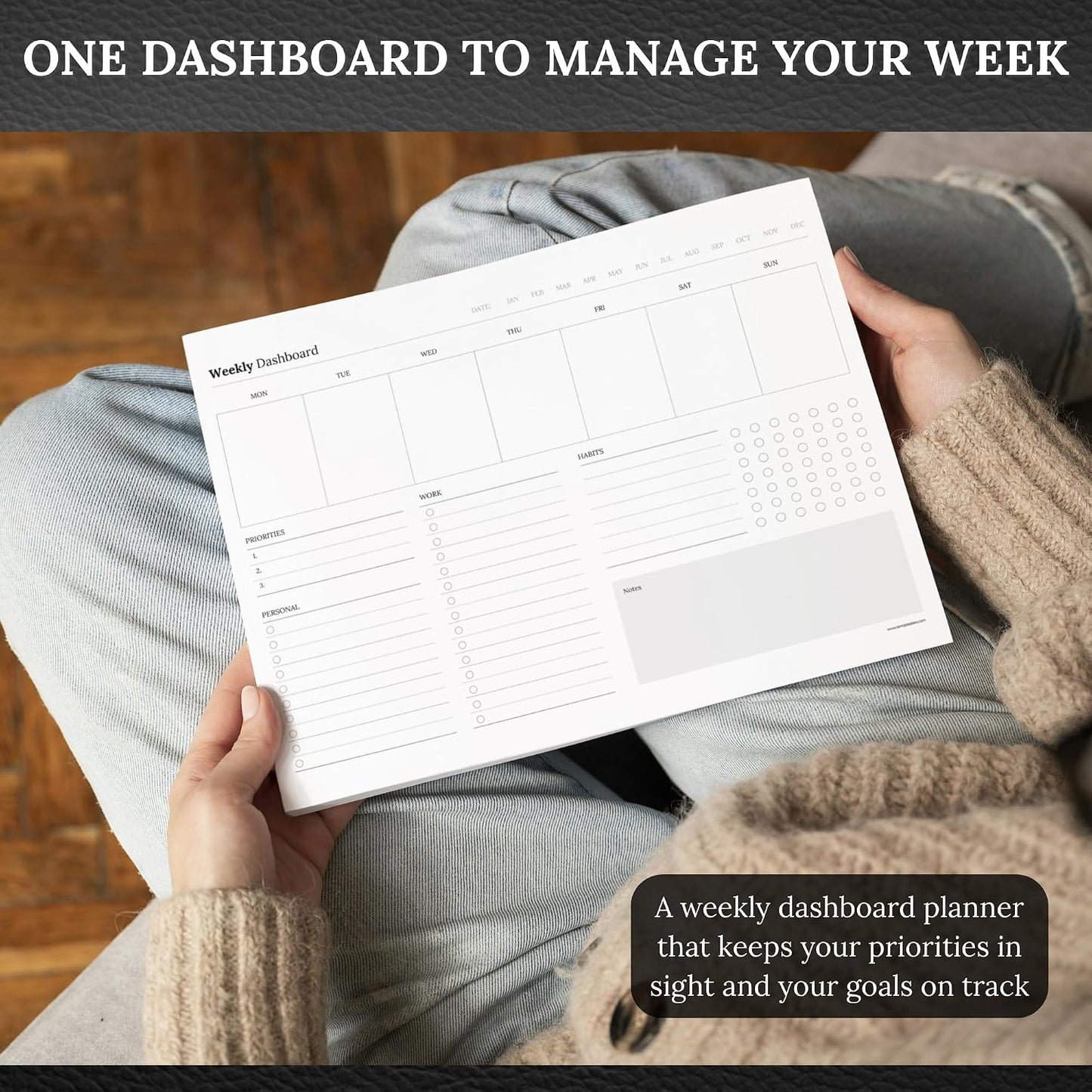 Weekly Dashboard To-Do List Notepad – Undated Weekly Planner with Habit Tracker & Notes – Minimalist A4 Layout for Productivity, Organization & Time Management (Colorful)