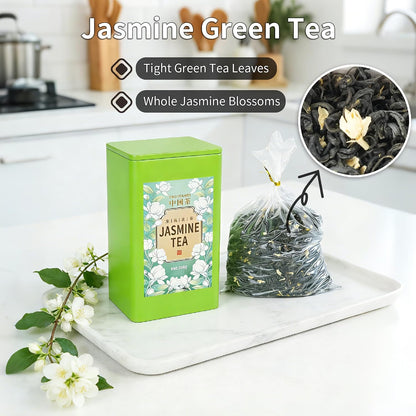 Choteaweis Chinese Jasmine Green Tea Loose Leaf Pure Leaves in Iron Can Green Tea | 100% Natural with No Artificial Additives | 7.05 Ounce (200g)