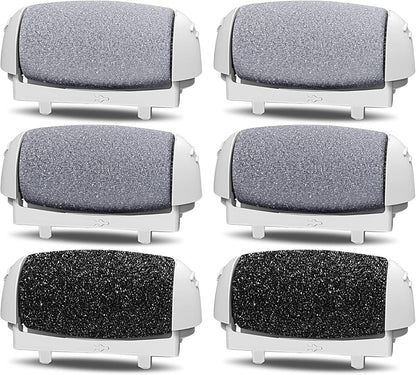 PRITECH Callus Removers 6 Pack Replacement Rollers Heads for Electric Feet File Pedicure Tools, 2 Extra Coarse, 2 Regular Coarse, 2 Fine Coarse Refill Rollers (1138-White/1138-Pink/1138-Black)