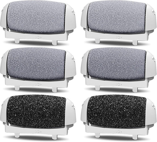 PRITECH Callus Removers 6 Pack Replacement Rollers Heads for Electric Feet File Pedicure Tools, 2 Extra Coarse, 2 Regular Coarse, 2 Fine Coarse Refill Rollers (1138-White/1138-Pink/1138-Black)
