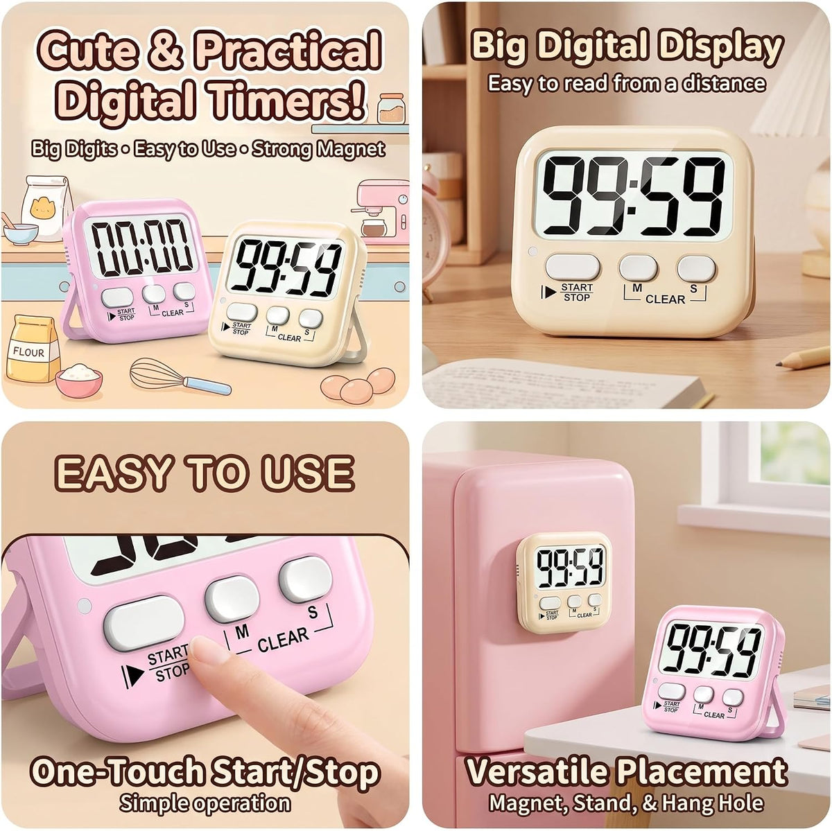 Antonki 2 Pack Digital Timer for Kids Classroom Kitchen Timers for Cooking