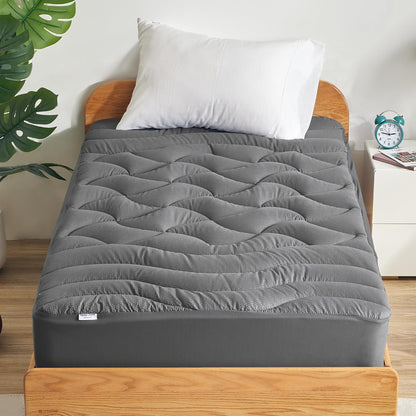 SLEEP ZONE Cooling Queen Mattress Topper, Premium Zoned Cool Mattress Pad Cover, Padded Mattress Protector Breathable Washable, Deep Pocket 8-21" (Grey, Queen)