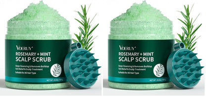 VOERUY Scalp Scrub, Rosemary Scalp Exfoliator Scrub Shampoo, 2-in-1 Scalp Treatment with Mint Oil, Hair Treatment to Clarify and Remove Build Up with Silicone Scalp Massager, 10.6oz/300g
