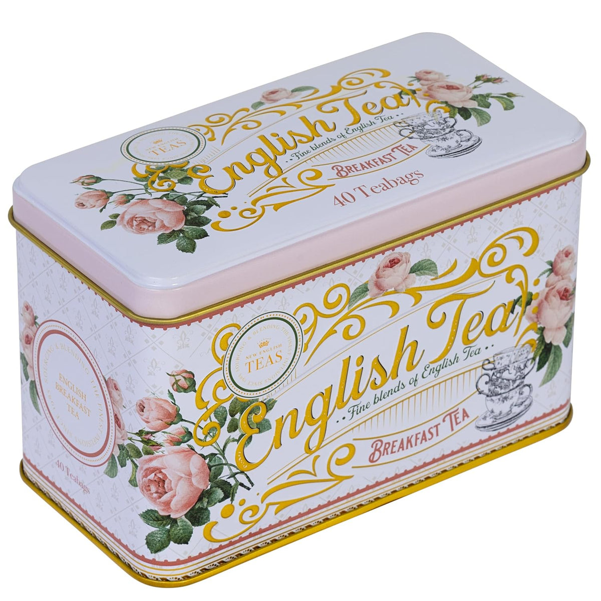 New English Teas Floral Tea Tin with 40 English Black Tea Bags - Rose