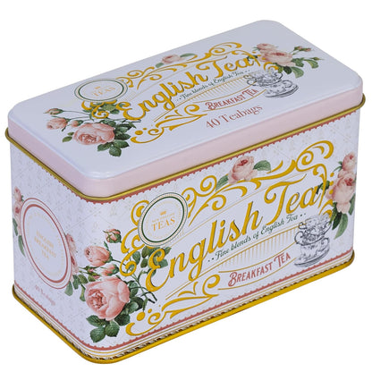 New English Teas Floral Tea Tin with 40 English Black Tea Bags - Rose