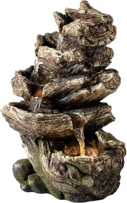 Alpine Corporation | 14"H Indoor Tiered Log Tabletop Fountain with LED Lights — Cascading Waterfall Design Creates Relaxing Ambiance for Home & Office Décor