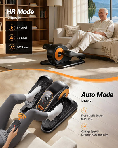 UMAY Under Desk Elliptical Eclipse Leg Exerciser Electric as seen on TV | Foot Pedal Peddler Seated Exercise Machine for Seniors 12 Level Speeds Manual Auto Mode with Remote for Home Office