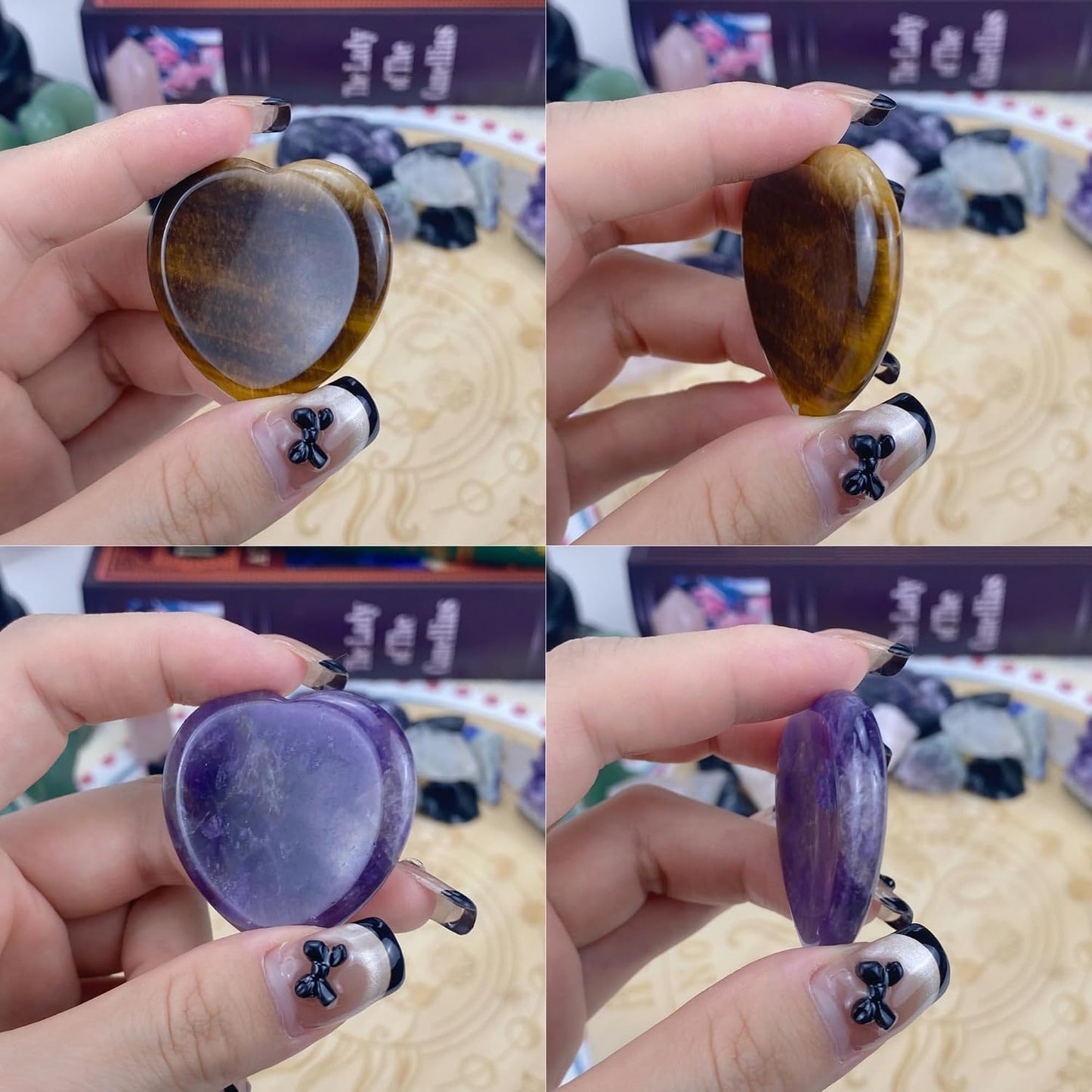 YATOJUZI Thumb Worry Stones for Anxiety Stress Relief Items Healing Crystals Natural Amethyst Rose Quartz Crystal Palm Pocket Stone Gemstones Meditation Reiki Spiritual Gifts for Women Men 2PCS