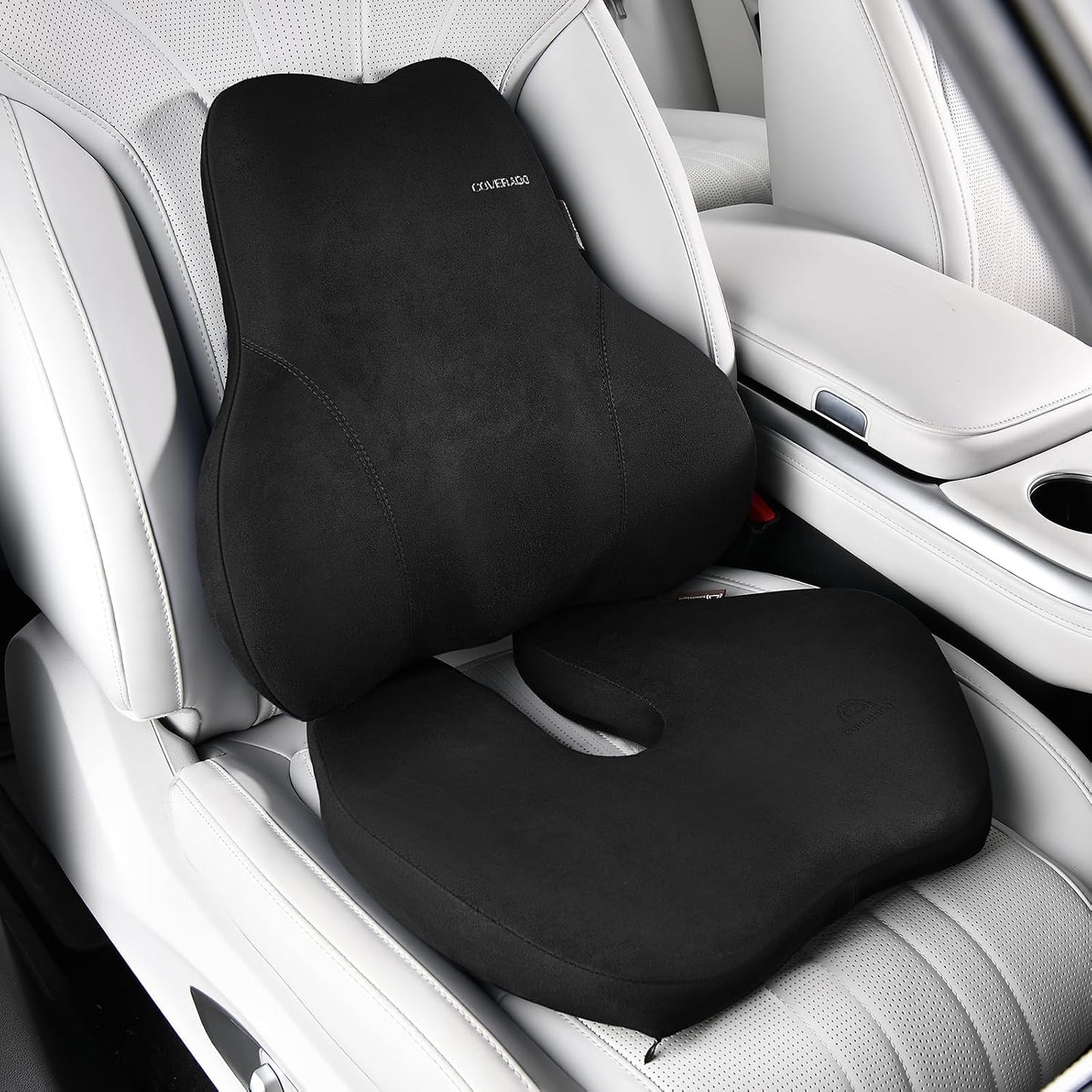 Coverado Car Lumbar Support Pillow and Car Neck Pillow Kit, Ergonomic Design Car Headrest Pillow for Driving, Relax Back Head Muscles Relieve Driving Fatigue, Breathable & Removable Cover, Gray