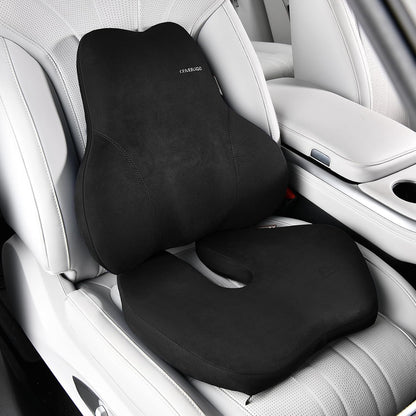 Coverado Car Lumbar Support Pillow and Car Neck Pillow Kit, Ergonomic Design Car Headrest Pillow for Driving, Relax Back Head Muscles Relieve Driving Fatigue, Breathable & Removable Cover, Gray