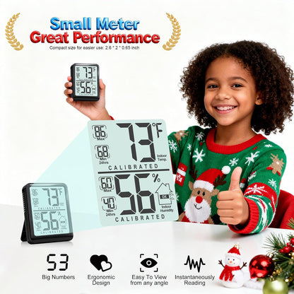Antonki 2-Pack Room Thermometer, Digital Small Hygrometer Indoor Thermometer Humidity Gauge, Temperature Humidity Meter with Max/Min Record Monitor Sensor for Home, Plants - Battery Included