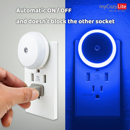 Amber Night Light Plug in, Dusk to Dawn Sensor, Blue Light Blocking, Automatic Nightlight, Energy Efficient, 2 Pack LED Night Lights Plug into Wall, for Bathroom, Bedroom, Kitchen, Hallway, Stairway