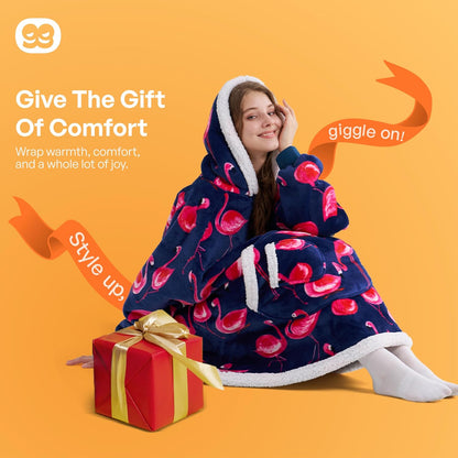 Giggling Getup Wearable Blanket Hoodie for Adults Gifts for Teen Girls Sister Women Sherpa Fleece Printed Hooded Blanket Sweatshirt Warm Cozy with Pocket & Sleeves Beige Cat