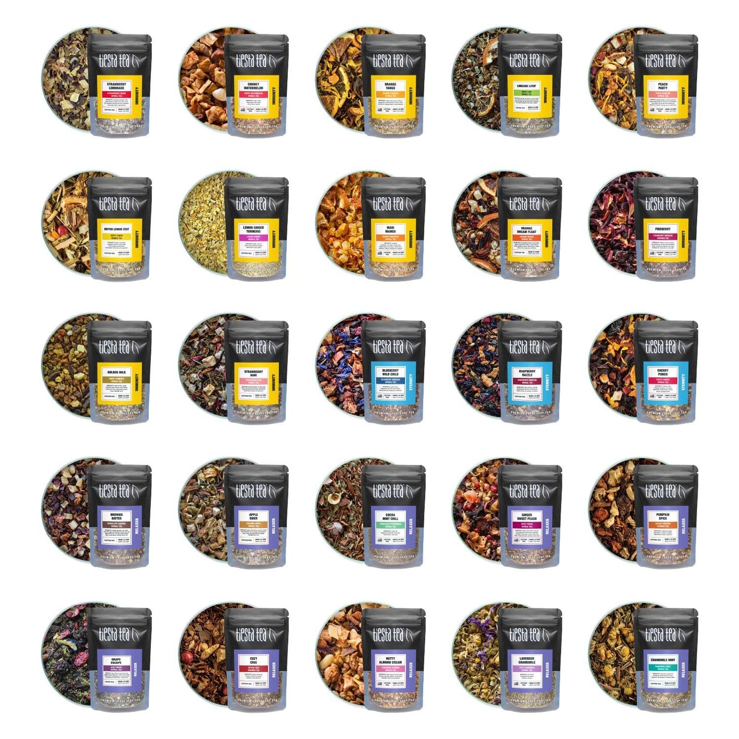 Tiesta Tea - Discovery Sampler Dry Flight Set, Loose Leaf, High to No Caffeine, Hot & Iced Up to 200 Cups, Tea Variety Pack with Green, Herbal, Black & Chai Brew, 20 Resealable Sample Pouches