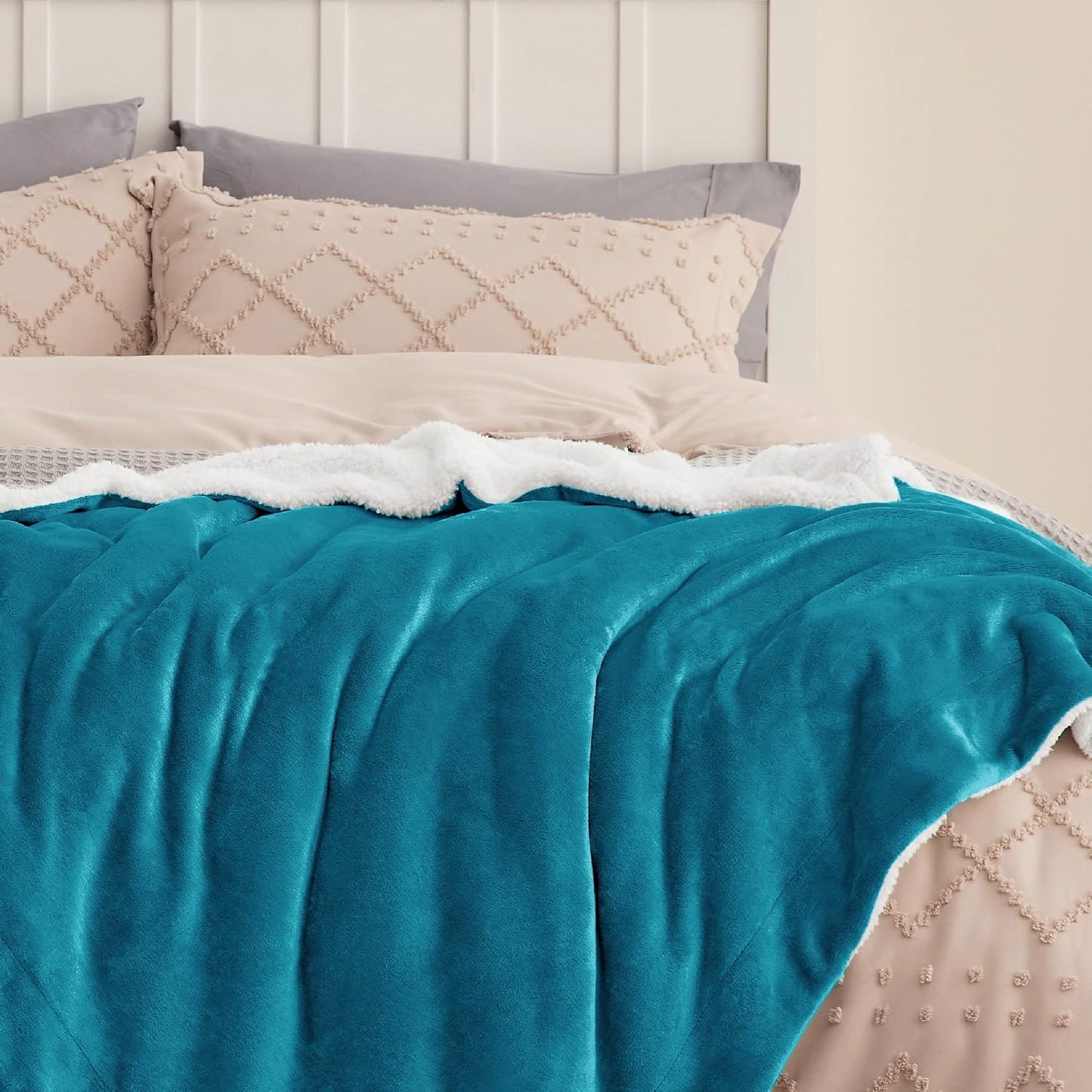 Bedsure GentleSoft Sherpa Fleece Throw Blanket for Couch, Non-Heated, Thick & Warm Cozy Blanket for Winter, Soft Fuzzy Plush Throw Gifts for Women and Men, Grey, 50x60 Inches