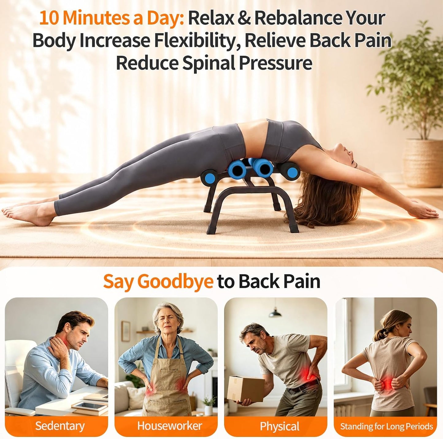 Mini Inversion Table with Rollers, Spinal Decompression Table Rollers | Back Extension Machine for Back Pain Relief, Easy to Assemble & 297 Weight Capacity, Home Gym Equipment