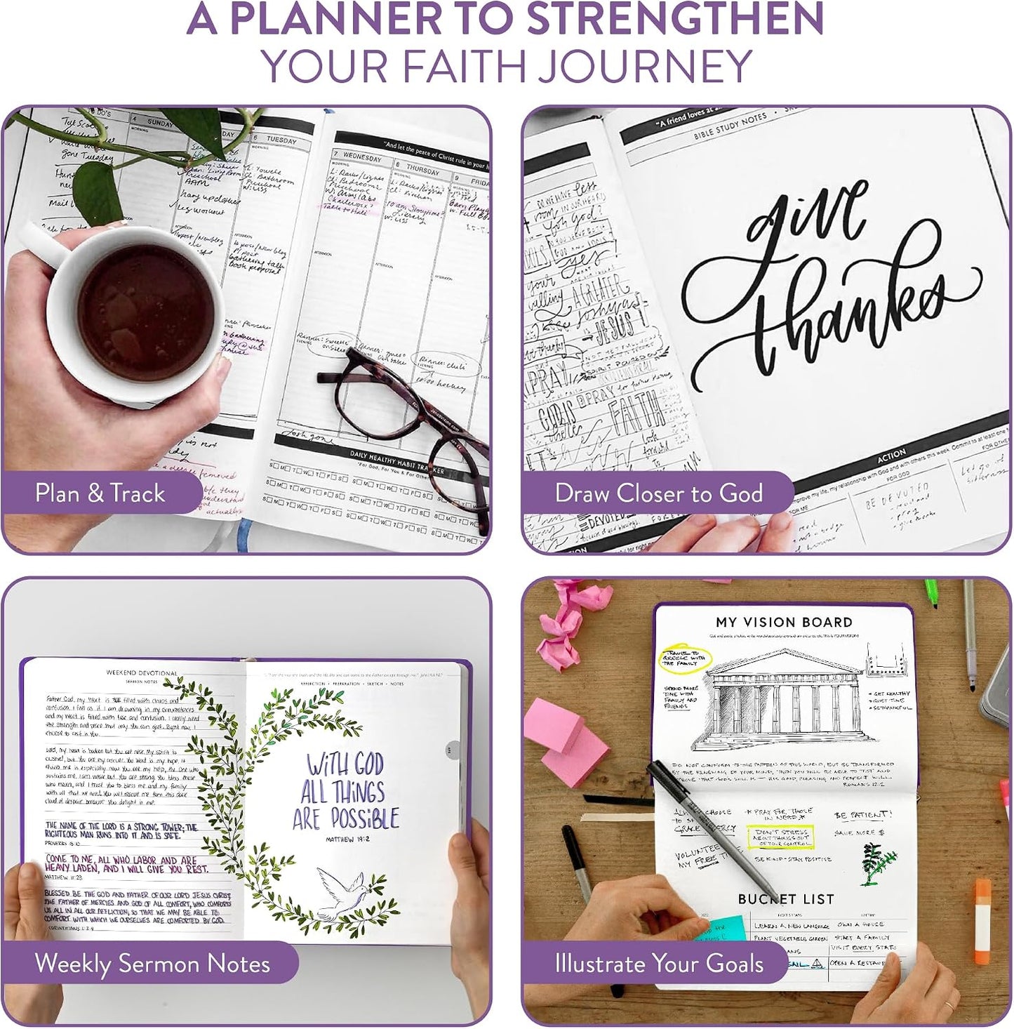 Christian Planner 2026 Daily Planner - Faith Based Monthly and Weekly Planner, Vision Board, and Habit Tracker - 2026 Calendar, Personal Organizer and Devotional Journal (Spiral, Pine)
