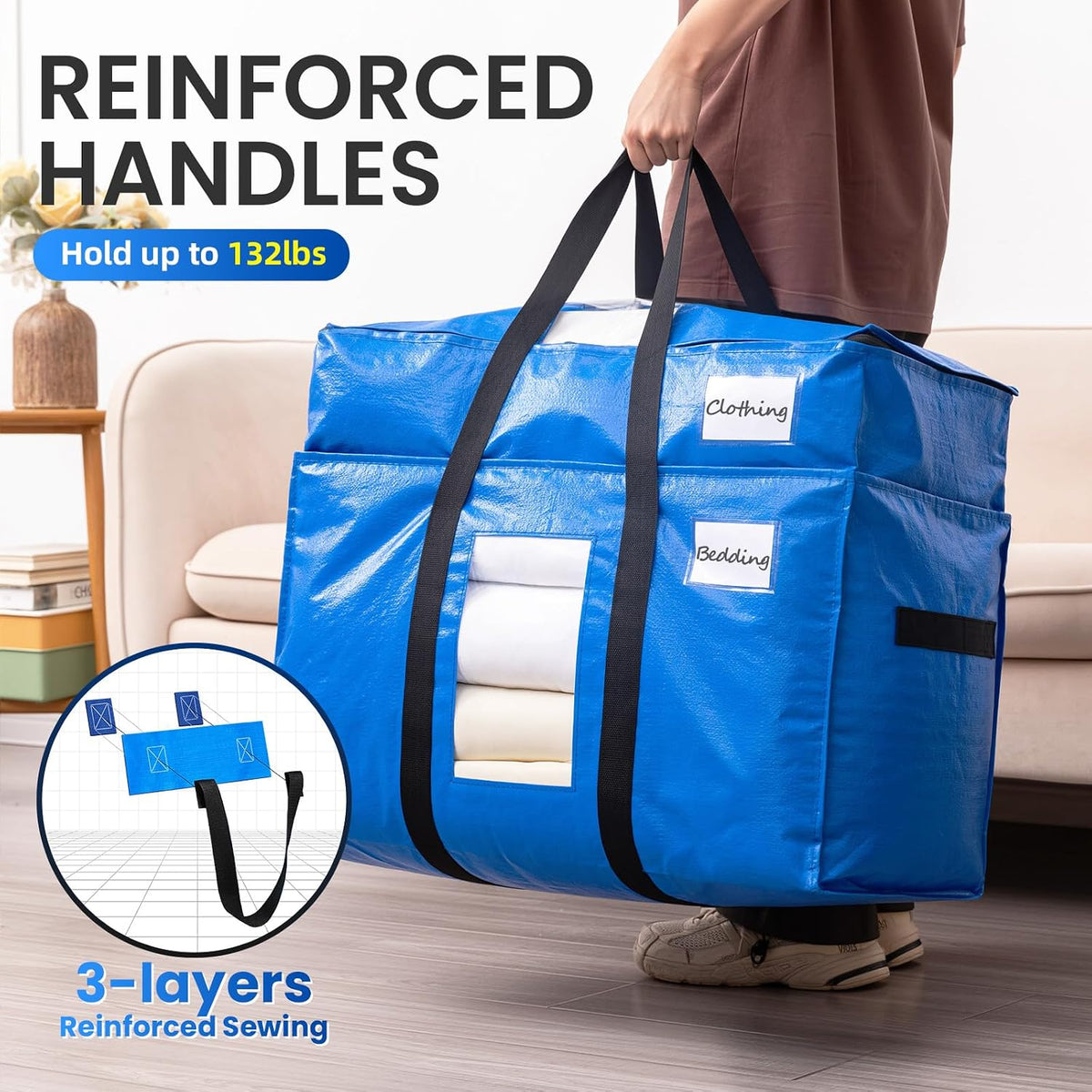 TAILI Blue Extra Large Moving Bags,Storage Bags with Visible Window