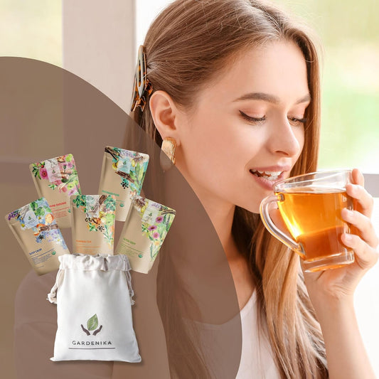 Gardenika Organic Loose Leaf Tea Sampler - Herbal Caffeine-Free Set - Ayurvedic Blend, KSA Kosher, No Natural or Artificial Flavors