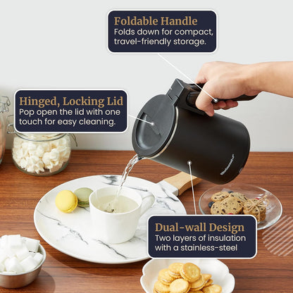 Elite Gourmet 1.7L Dual-Wall Cool-Touch Tea Kettle, Touchscreen, Black