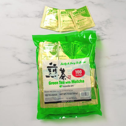 MAEDA-EN Sen-cha with Matcha Green 100 Tea Bags Powder Japanese Origin Green Tea Leaves Individually Wrapped Teabags 02386 1pk
