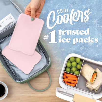 Cool Coolers by Fit & Fresh 4 Pack XL Slim Ice Packs, Quick Freeze Space Saving Reusable Ice Packs for Lunch Boxes or Coolers