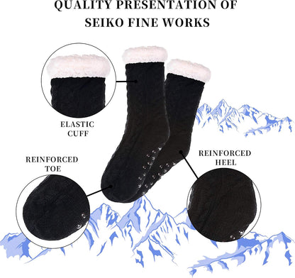 SDBING Women's Winter Super Soft Warm Cozy Fleece Lined Fuzzy Slipper Socks with Grippers