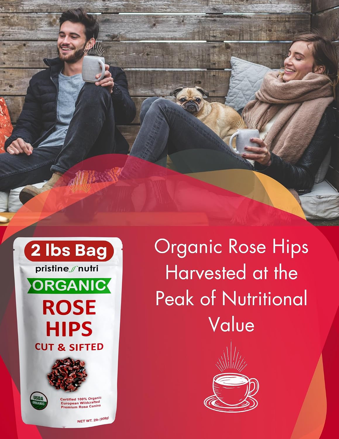 Organic Dried Cut and Sifted Rose Hips - 2lb. (32oz.) Bag