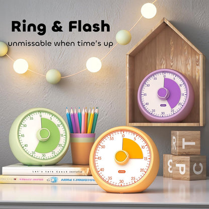 Visual Timer for Kids 60-Minute Countdown Timer with Optional Alarm, Focus Tool for ADHD & Autism, Time Management for Homework, Chores, Office, Kitchen, Teaching & Study Routines (Pink)