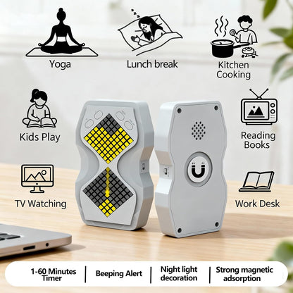 Visual Hourglass Timer, 1-60 Minute Countdown Magnetic Digital Timer, Buzzer Alert & Dimmable Night Light, Sand Timer for Kids Learning, Classroom, Cooking, Fitness,Kitchen(Black)