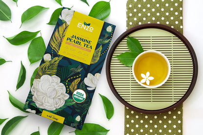 Organic Jasmine Green Tea Pearls - 4oz 113g - Dragon Pearl Tea by Enzo - Experience Soothing Scent of Jasmine Mellows Awaking Caffiene of Green Tea Pearl (Jasmine)