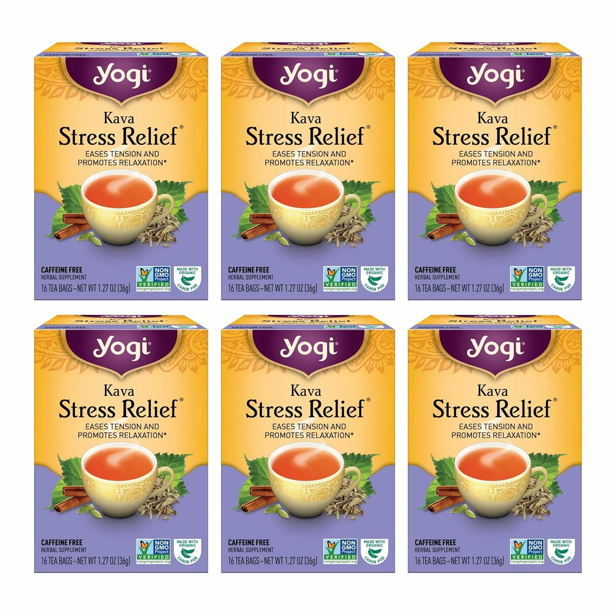 Yogi Kava Stress Relief Organic Tea, 16 Tea Bags (6 Pack)