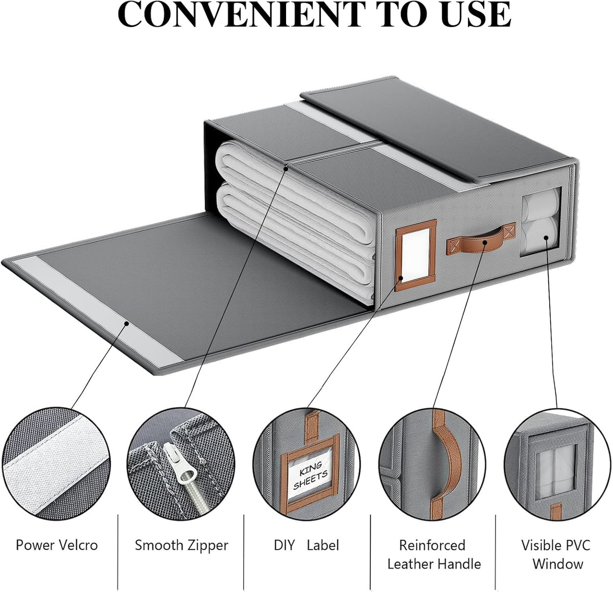 Bed Sheets Organizers And Storage,Sheets Set Folder Keeper with Handle,Foldable Bedding Storage Box For Linen Closet,Duvet Cover(King Size-3.7 Gal,Beige)