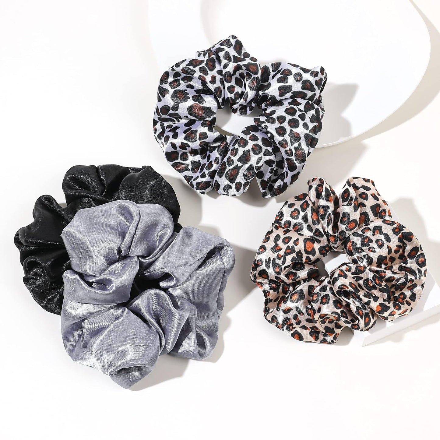 16 Pcs Scrunchies for Women - Black Satin Silk Scrunchies for Girls Hair Ties Elastics Bands Ponytail Holder Hair Accessories