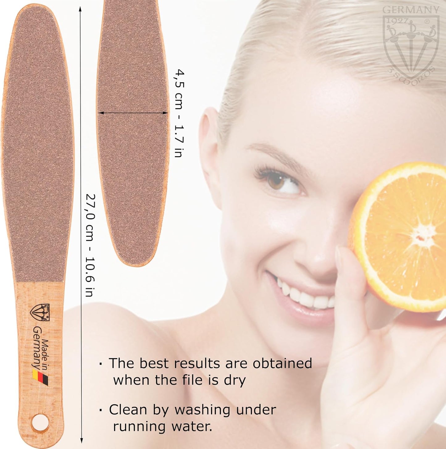 3 Swords Germany Brand Quality Foot File Made from German Beech Wood, Two-Sided Smooth and Rough, Hard Skin Callus Removal