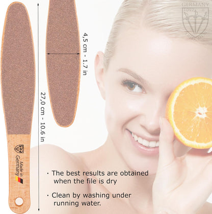 3 Swords Germany Brand Quality Foot File Made from German Beech Wood, Two-Sided Smooth and Rough, Hard Skin Callus Removal