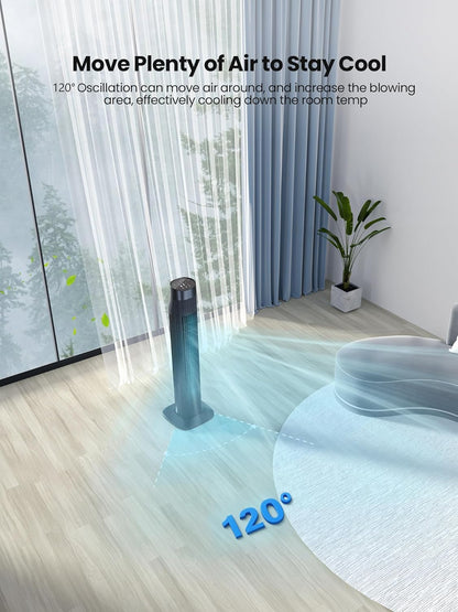 Uthfy Tower Fan with Remote, Portable 120° Oscillating Standing Fan, 3 Speeds & 3 Modes, 7.5H Timer, Fans That Blow Cold Air for Bedroom, Living Room, Office, Black