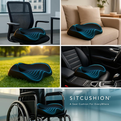 SitCushion Car Seat Cushion for Long Driving – X Large Memory Foam Seat Cushion for Sciatica & Tailbone Pain Relief, Orthopedic Coccyx Cushion with Non-Slip Bottom, Back Pillow for Car, Truck (Black)