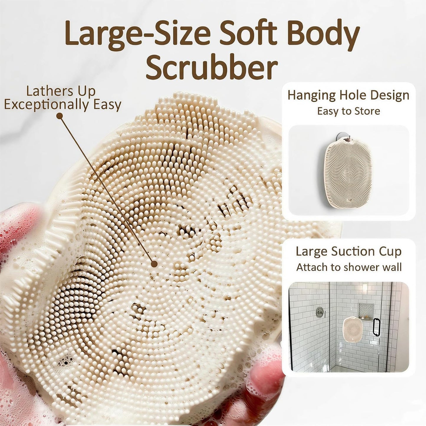Soft Silicone Body Scrubber, Gentle Like a Hand Exfoliating Your Skin and Build Up Lather Easily, Back Large Suction Cup Easy to Store, Long-Lasting & Deep Clean (Pink)