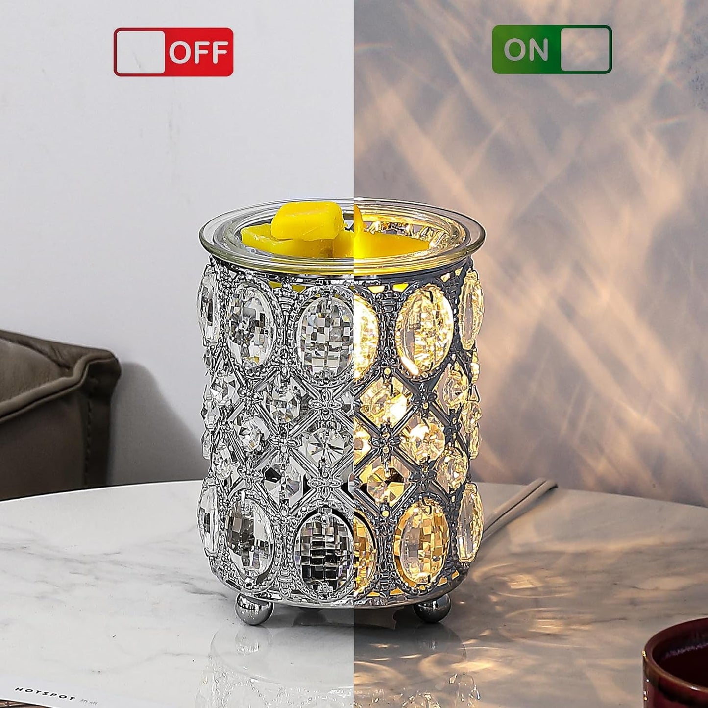 Leyoue Electric Crystal Wax Melt Warmer - Bulb Heating, Elegant Crystal Design, Quickly Melts Wax Blocks, Releases Long-Lasting Fragrance, Perfect Candle Wax Burner and Wax Warmer for Home Decor