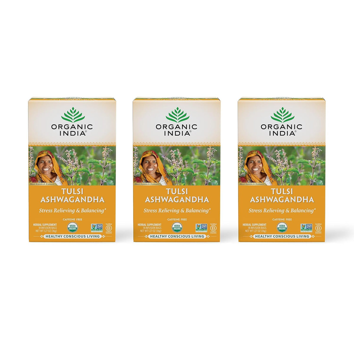 ORGANIC INDIA Calming Tulsi Ashwagandha Herbal, 18 Infusion Bags, 3 Pack