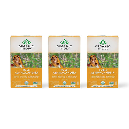 ORGANIC INDIA Calming Tulsi Ashwagandha Herbal, 18 Infusion Bags, 3 Pack
