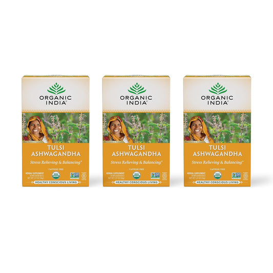 ORGANIC INDIA Calming Tulsi Ashwagandha Herbal, 18 Infusion Bags, 3 Pack