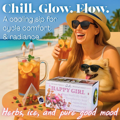 Dr. Lu's Happy Girl Tea | 100% Natural Herbal Tea for Hormone Balance, Menstrual, PMS, PCOS & Menopause | Antioxidant & Anti-Aging Rose Tea with Raspberry Leaf, Cranberries, Goji Berries & More