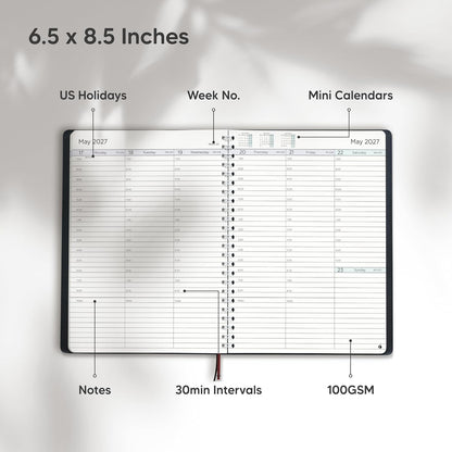 Academic Planner 2026-2027 - Hourly 2026-2027 Planner Weekly and Monthly - Appointment Book with Flexible Cover, Twin-Wire Binding - Simple Design for Productivity, June 2026 - July 2027. 8.5 x 11